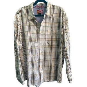 Akademiks Men's Long Sleeve White Brown Yellow Plaid Long Sleeve Button Up XL